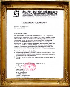 Certificate of Tangshan Alfiso Refractory Fiber – Agreement for Agency