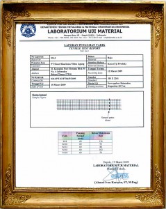 Certificate of Lab. Uji Material University of Indonesia